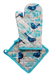 Oven Glove and Pot Holder Set - Blue Wren